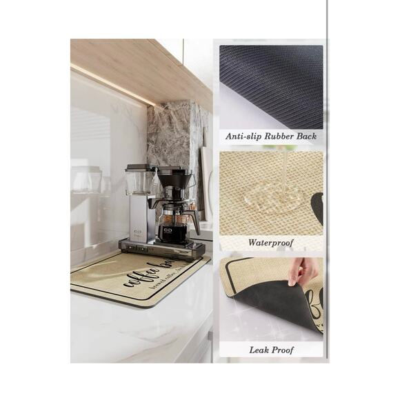 Rubber Backed Quick Drying Coffee Mat for Kitchen Counter-Coffee Bar (19x12) - Picture 5 of 8